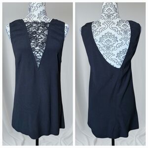 Reformation Tunic Tank Top Deep V-neck Lace Opening Black